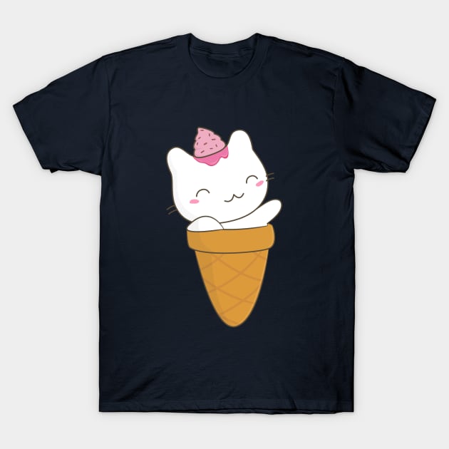 Kawaii Ice Cream Cat T-Shirt by happinessinatee